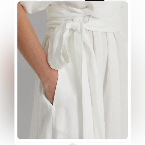 NWT Lauren by Ralph Lauren Belted Linen Wrap Style Dress in White. Size 4 - Picture 4 of 10